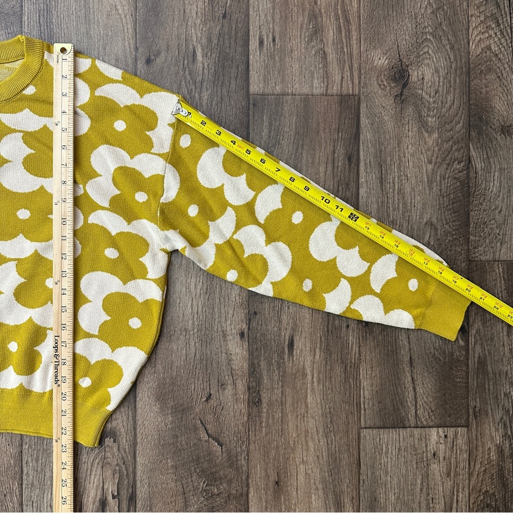 Polagram Floral Knit Cotton Blend Sweater Women’s Size L Mustard Yellow - Picture 7 of 7